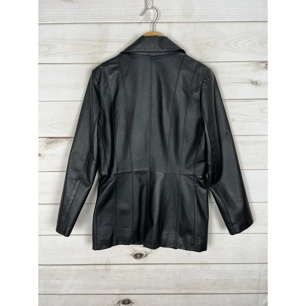 George Leather Jacket Womens S Black Button Front Blazer Mid Length Lined Y2K - Picture 2 of 11